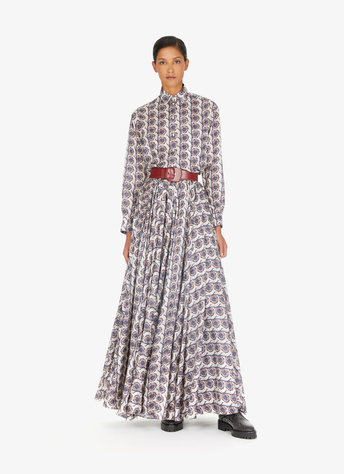 Wide printed habotai silk shirt  ALAÏA BLANC/MARRON WIDE PRINTED HABOTAI SILK SHIRT